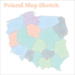 Naklejka premium Poland map. Hand-drawn country. Adorable sketchy Poland map with regions. Vector illustration.