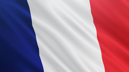 France flag is waving 3D animation. Symbol of European, French national on fabric cloth 3D rendering in full perspective.