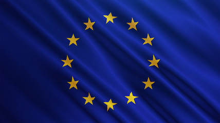 European Union flag is waving 3D rendering. Symbol of Europe on fabric cloth.