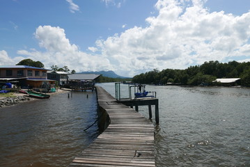 Small village nearby the sea with jetty. Lawas Sarawak Malaysia © MohamadFaizal