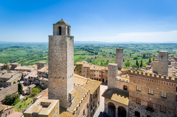 Fototapeta na wymiar Aerial view of San Gimignano and Toscana fields