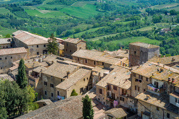 Fototapeta na wymiar Aerial view of San Gimignano old houses