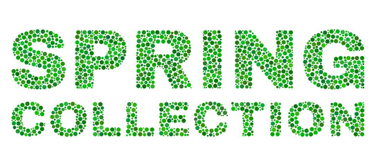 Dot vector Spring Collection text isolated on a white background. Spring Collection mosaic label of circle dots in various sizes.