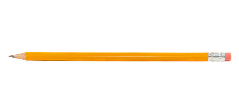 Pencil isolated on pure white background. yellow pencil isolated on white.Pencil with eraser isolated on pure white background