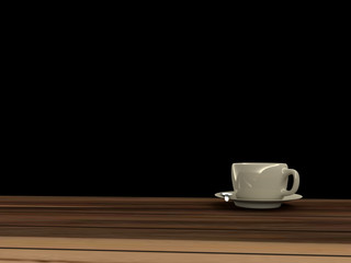 Coffee cup on Wooden floor, 3D rendering