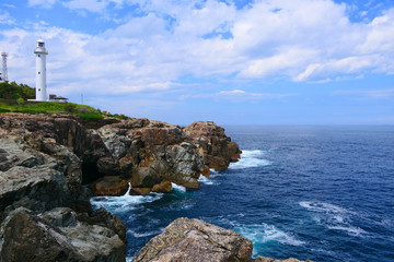 三陸海岸国立公園。重茂半島、魹ヶ崎より太平洋を臨む。宮古　岩手　日本。５月下旬。