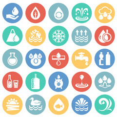 Water icon set on color circles background for graphic and web design, Modern simple vector sign. Internet concept. Trendy symbol for website design web button or mobile app