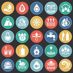 Water icon set on color circles black background for graphic and web design, Modern simple vector sign. Internet concept. Trendy symbol for website design web button or mobile app