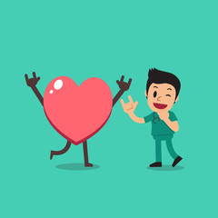 Vector cartoon character male nurse with big heart for design.