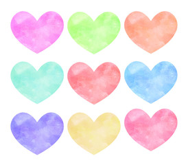 Colorful watercolor hearts set