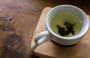 Hot Green tea  on table