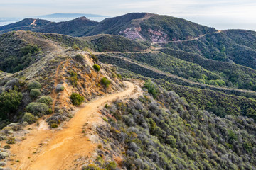 Trail through scenic mountains in Topanga, California 