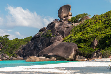 Beautiful, empty tropical sandy beach surrounded by lush, green jungle (Similan Islands)
