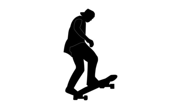 Men's style silhouette takes action on a skateboard during a race.
