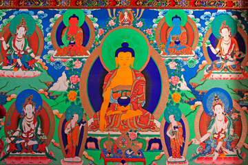 Color mural in the Dazhao Lamasery, Hohhot city, Inner Mongolia autonomous region, China