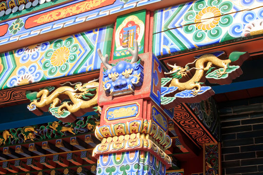 Doorcase decoration coloured drawing or pattern in a temple