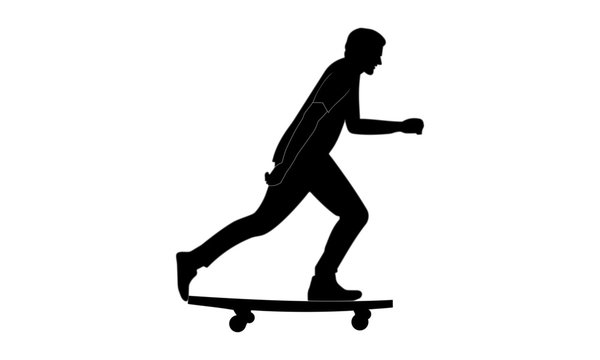  silhouette image of a man riding a skateboard looking sideways.