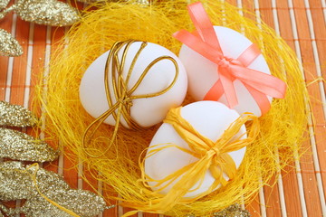 Easter decorative eggs in the nest