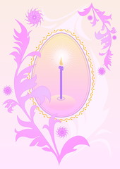 Postcard Great Easter. Illustration easter egg and floral pattern