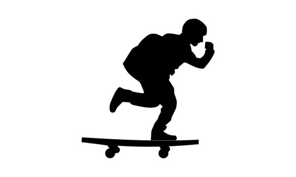  silhouette images of students going to school on a skateboard side view.