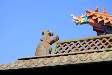 animal heads decoration in a temple