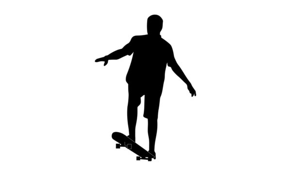 silhouette of a man floating on a skateboard