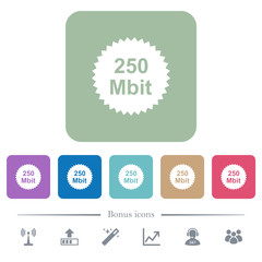 250 mbit guarantee sticker flat icons on color rounded square backgrounds