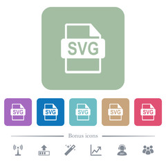 SVG file format flat icons on color rounded square backgrounds