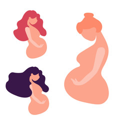 Pregnant woman flat icon set vector illustration