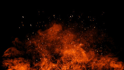 Fototapeta na wymiar Perftect fire particles embers on background . Smoke fog misty texture overlays