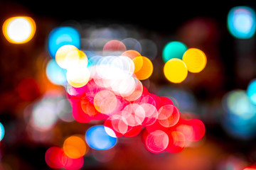 Night city street lights bokeh background. Bangkok.