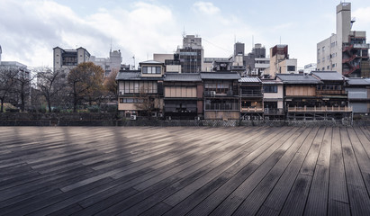 Empty road and Japanese architecture in Kansai