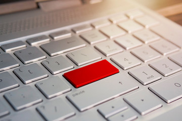 Keyboard with red blank Enter button modern pc text communication board, Color button on the gray...