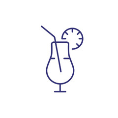Tequila sunrise line icon. Flute, lime, straw. Cocktail concept. Can be used for topics like bar, tropical party, vacation