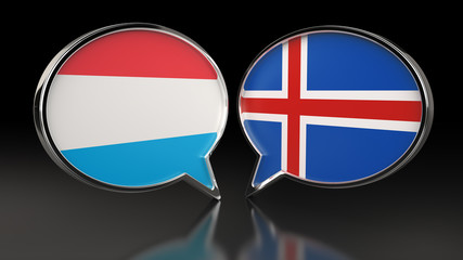 Luxembourg and Iceland flags with Speech Bubbles. 3D illustration