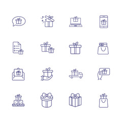 Fototapeta na wymiar Presents line icon set. Gift boxes, gadget, online order. Celebration concept. Can be used for topics like delivery, internet store, shopping
