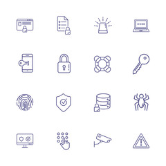 Safety system line icon set. Computer, data storage, alarm signal. Protection concept. Can be used for topics like antivirus, information technology, software