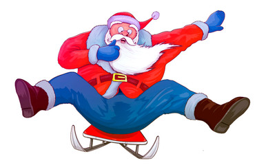 santa on sleigh on white background isolated