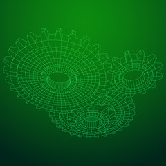 Gears. Mechanical technology machine engineering symbol. Industry development, engine work, business solution concept. Wireframe low poly mesh vector illustration