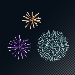 Colorful vector fireworks. Ideal for concept for New Year celebration and Christmas festive, carnival firework events.