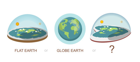 Flat earth ,globe, earth, Heart shaped earth, concept illustration. Ancient cosmology model and modern pseudoscientific conspiracy theory. Isolated vector clip art.