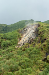 Fototapeta premium Geothermal hot spring with steam and sulfur crystals