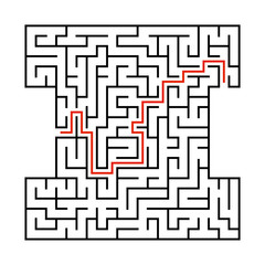 Abstract square maze. Game for kids. Puzzle for children. Labyrinth conundrum. Black flat vector illustration isolated on white background. With answer.