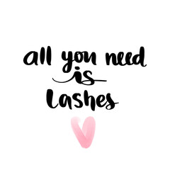 Vector Hand sketched Lashes quote. Fashion phrase.