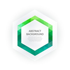 Vector green geometric layout template on white background with space in hexagon.