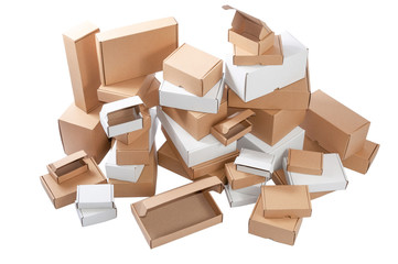 Many cardboard boxes isolated on white background