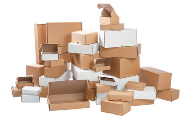 Many cardboard boxes isolated on white background