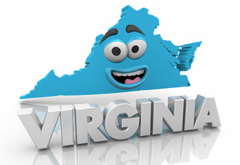 Virginia VA State Map Cartoon Face Word 3d Illustration
