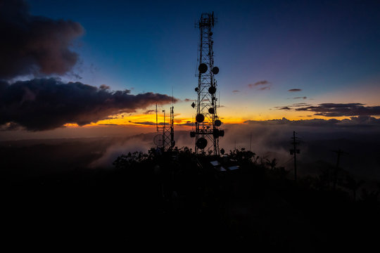 Telecommunication transmitting tower at dawn on top © PhotoSpirit