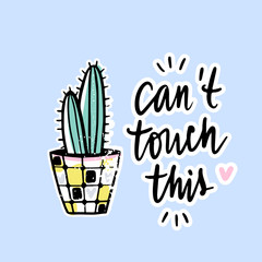 Vector cards with cactus and positive phrase. Doodle style.